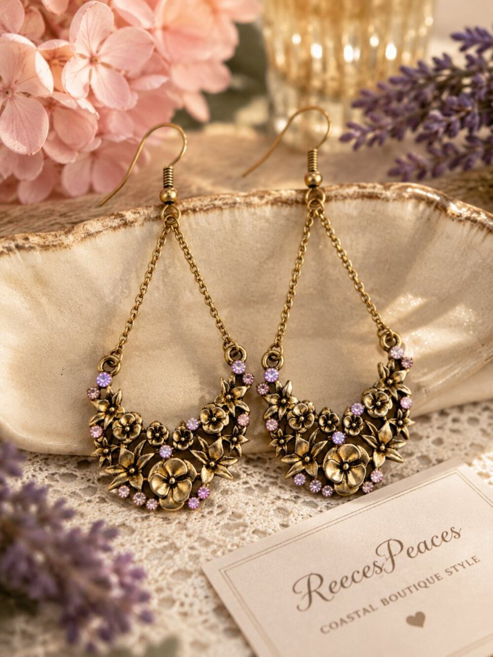 Romantic Garden Floral Earrings | Lavender Rhinestones